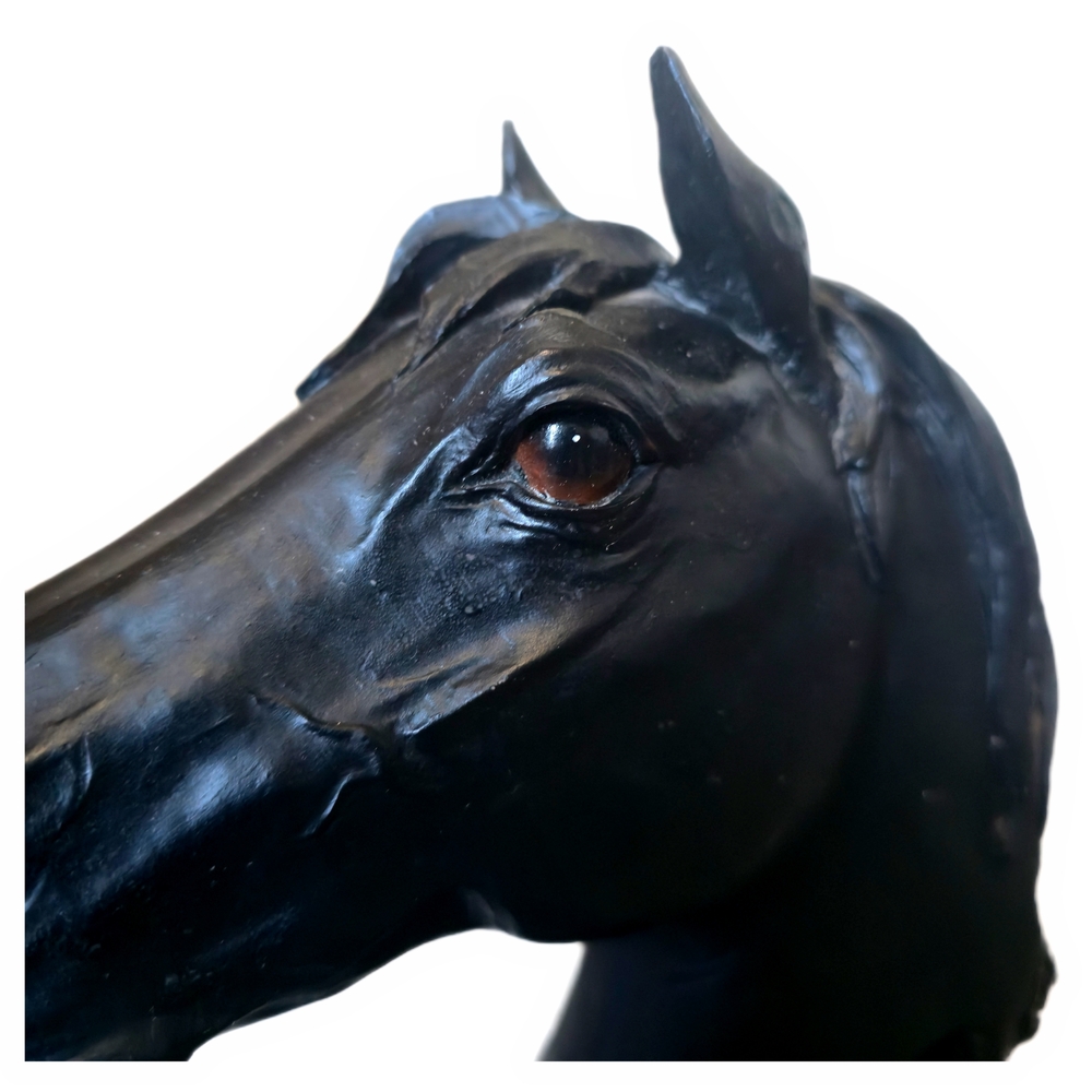 Black Horse Head Bust Sculpture on Wood Base - Decorative Home Art 12" Tall - Picture 6 of 10
